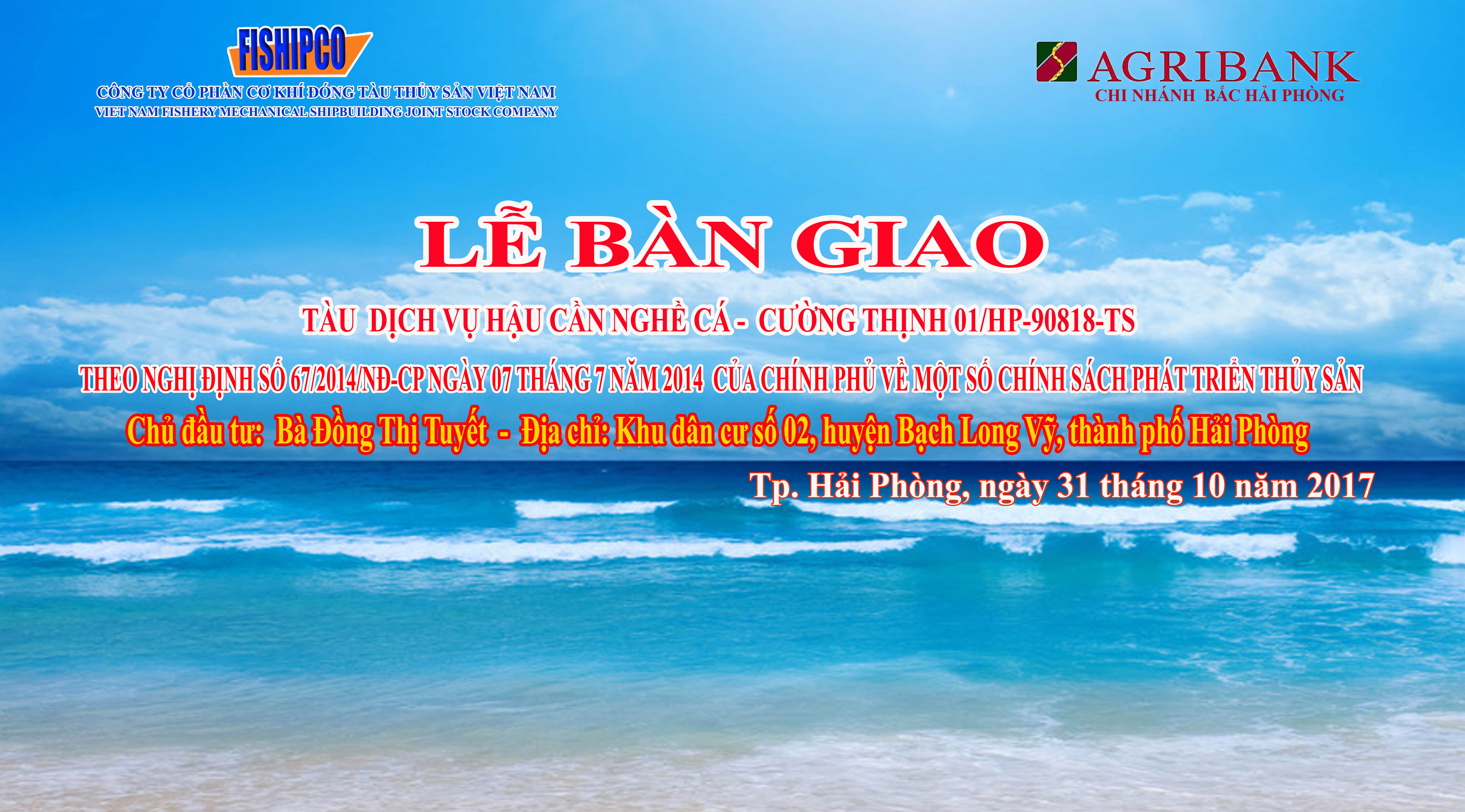Bàn giao tàu dịch vụ hậu cần nghề cá – Ký hiệu thiết kế V081 (CƯỜNG THỊNH 01/HP-90818-TS)) 